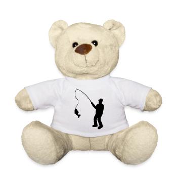Fisherman with fishing rod and fish - Teddy Bear - white - Front