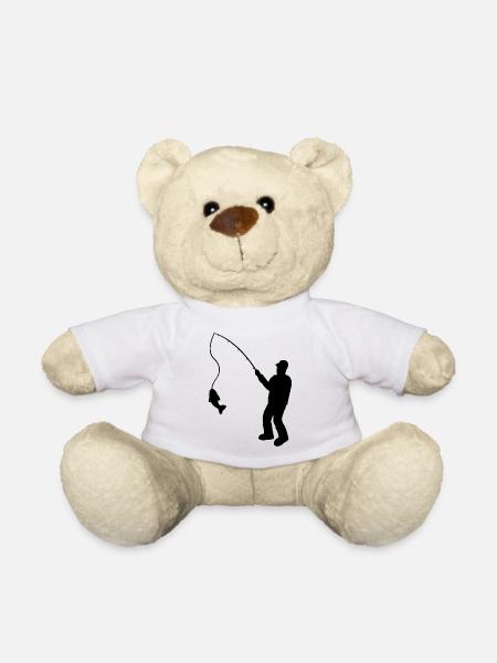 Fischer mit Angelrute und Fisch - Teddy - Weiß