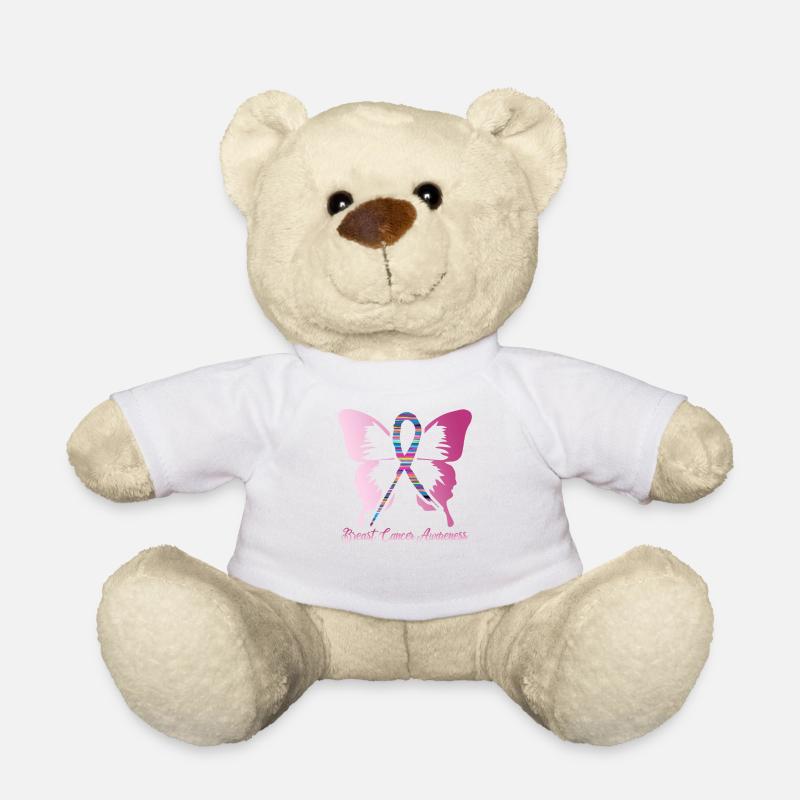 Papillon du cancer du sein - Nounours - blanc