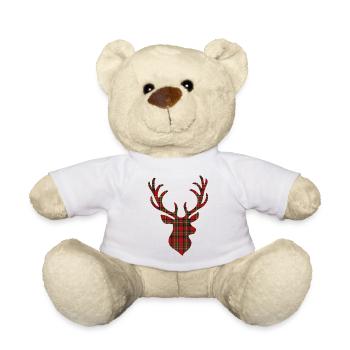 Rot-Tartan-Hirsch - Teddy - Weiß - Vorne
