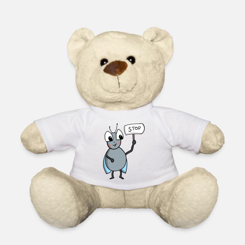 Fliege mit STOP Schild - Teddy - Weiß