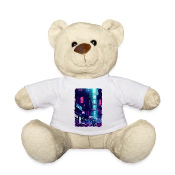 Ville futuriste la nuit en néon - Nounours - blanc - Devant