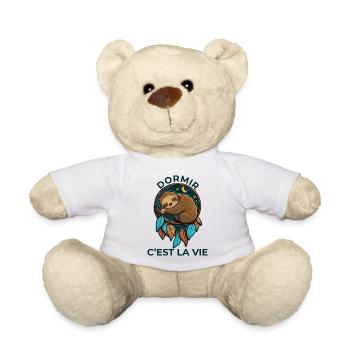 "Paresseux endormi: "Dormir, c'est la vie!" - Nounours - blanc - Devant