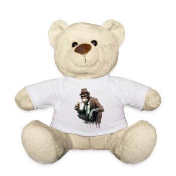 Gangster Schimpanse mit Bier in der Hocke - Teddy - Weiß - Vorne