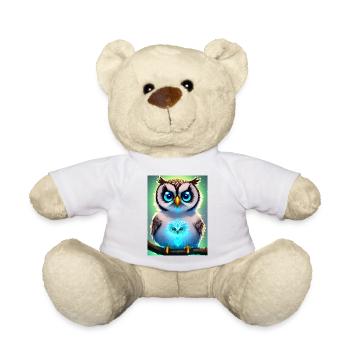 Cute owl with light neon aura & big eyes - Teddy Bear - white - Front