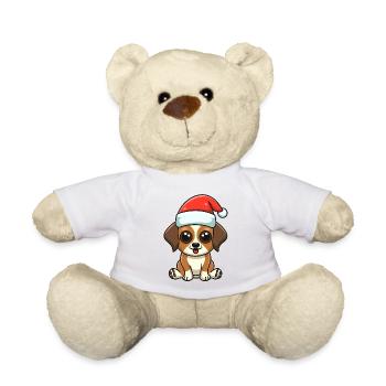 Chien avec bonnet de Père Noël - Nounours - blanc - Devant