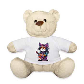 Chat cool / Drôle / Animal / Animal de compagnie / Fou - Nounours - blanc - Devant