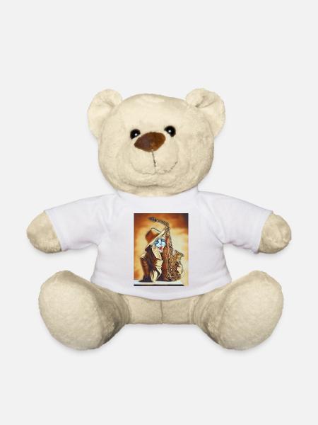 Katze spielt Saxophon - Teddy - Weiß