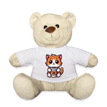 Chat avec tasse à café 3 - Nounours - blanc - Devant
