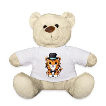 Tigre avec un chapeau et nœud papillon - Nounours - blanc - Devant