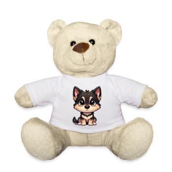 Digital illustration of cute German Shepherd - Teddy Bear - white - Front