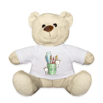 Deux lapins mignons devant un stylo - Nounours - blanc - Devant