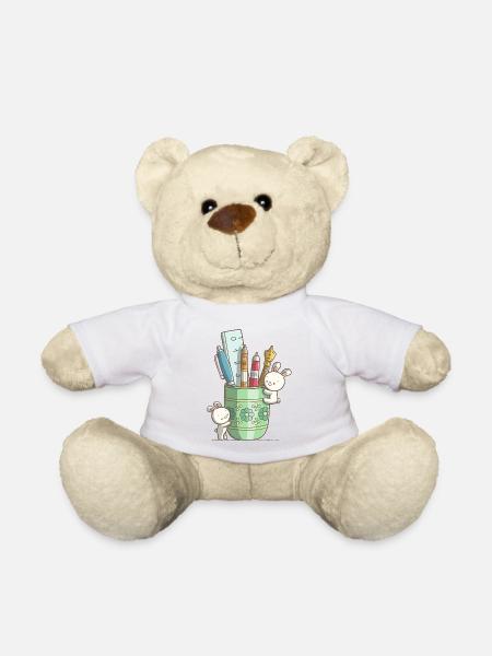 Zwei niedliche Hasen an einem Stiftbecher - Teddy - Weiß