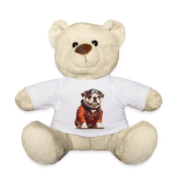 Bouledogue aventurier avec des lunettes en vêtements d’expédition - Nounours - blanc - Devant