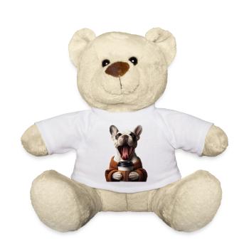 Eine müde Französische Bulldogge mit Kaffee - Teddy - Weiß - Vorne