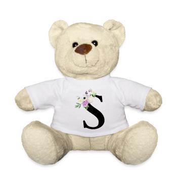 Lettre S floral violet - Nounours - blanc - Devant