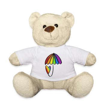 Regenbogen Herz mit Schirm - Teddy - Weiß - Vorne