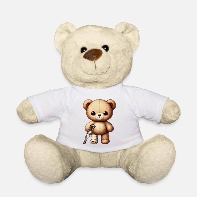 Teddy bringt Trost - Kuscheltier mit Gipsbein - Teddy - Weiß