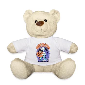 Halloween Grin with Ghost and Pumpkin - Teddy Bear - white - Front