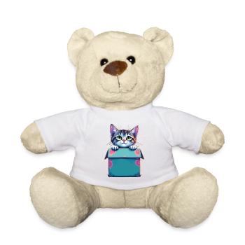 Chat assis dans un emballage en carton Humour drôle typique - Nounours - blanc - Devant
