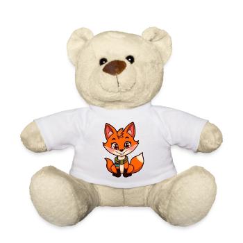 Cheerful Orange Fox with Green Scarf - Teddy Bear - white - Front