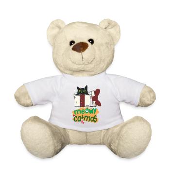 Black Cat tangled up in Christmas tree lights - Teddy Bear - white - Front