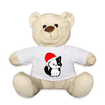 Noël - Chat festif avec chapeau de Père Noël - Nounours - blanc - Devant