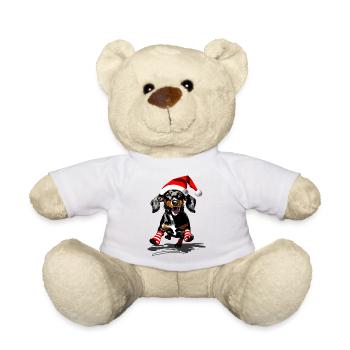 Dachshund with Santa hat and striped socks - Teddy Bear - white - Front