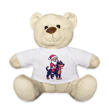 Doberman chien Père Noël dessin animé - Nounours - blanc - Devant