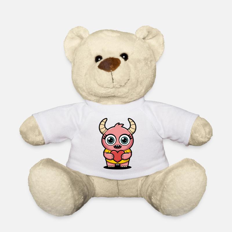 Freundliches Monster Mädchen mit rotem Herz - Teddy - Weiß