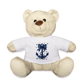Blue anchor with dotted bow - Teddy Bear - white - Front