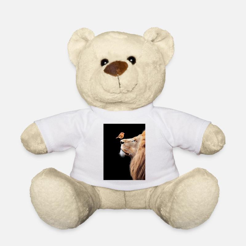 Löwe mit Vogel auf der Nase - Teddy - Weiß