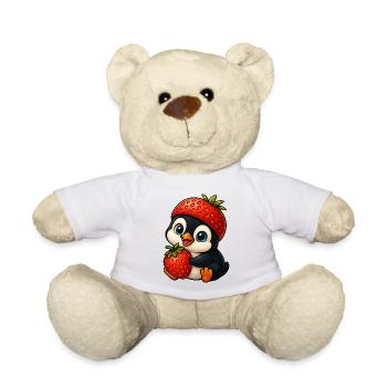 Lustiger Pinguin mit Erdbeere im Hut Fruchtig - Teddy - Weiß - Vorne