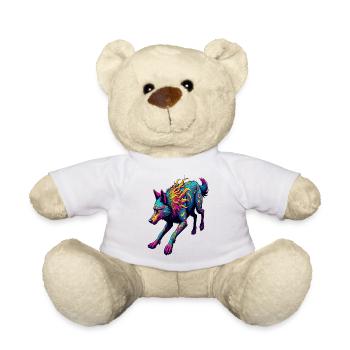 Psychedelic Running Wolf – Neon Fantasy Animal Art - Teddy Bear - white - Front