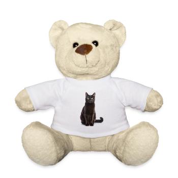 Black Elegant Cat – Stylish, Mysterious - Teddy Bear - white - Front