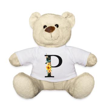 P Monogramme, Floral, Personnalisable - Nounours - blanc - Devant