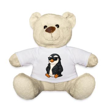 Cool Pinguin mit Sonnenbrille und Lederjacke 60er - Teddy - Weiß - Vorne