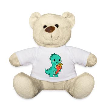 Langhals Dino mit Schultüte | Einschulung 2026 - Teddy - Weiß - Vorne