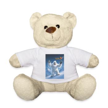 Yeti winkt dem über ihm fliegenden Weihnachtsmann zu - Teddy - Weiß - Vorne