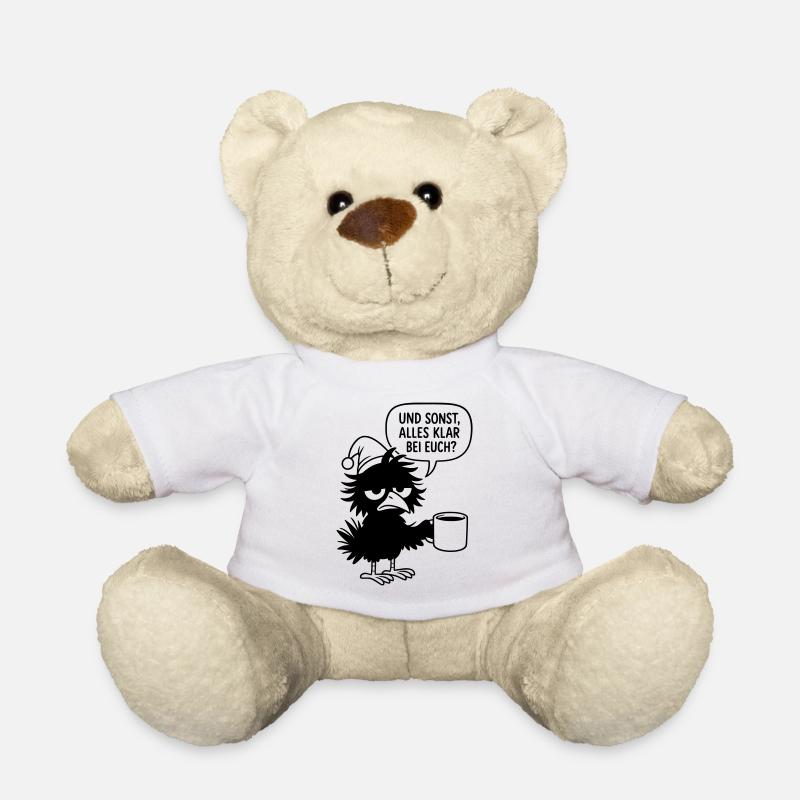 Schwarzer Rabe mit Schlafmütze und Sprechblase - Teddy - Weiß