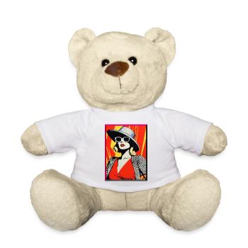  Retro Pop Art Frau mit Hut Sonnebrille schick - Teddy - Weiß - Vorne