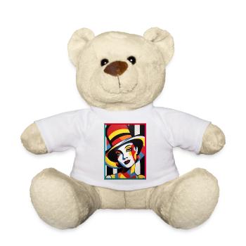 Abstract Portrait Lady with Colorful Cap Pop Art - Teddy Bear - white - Front