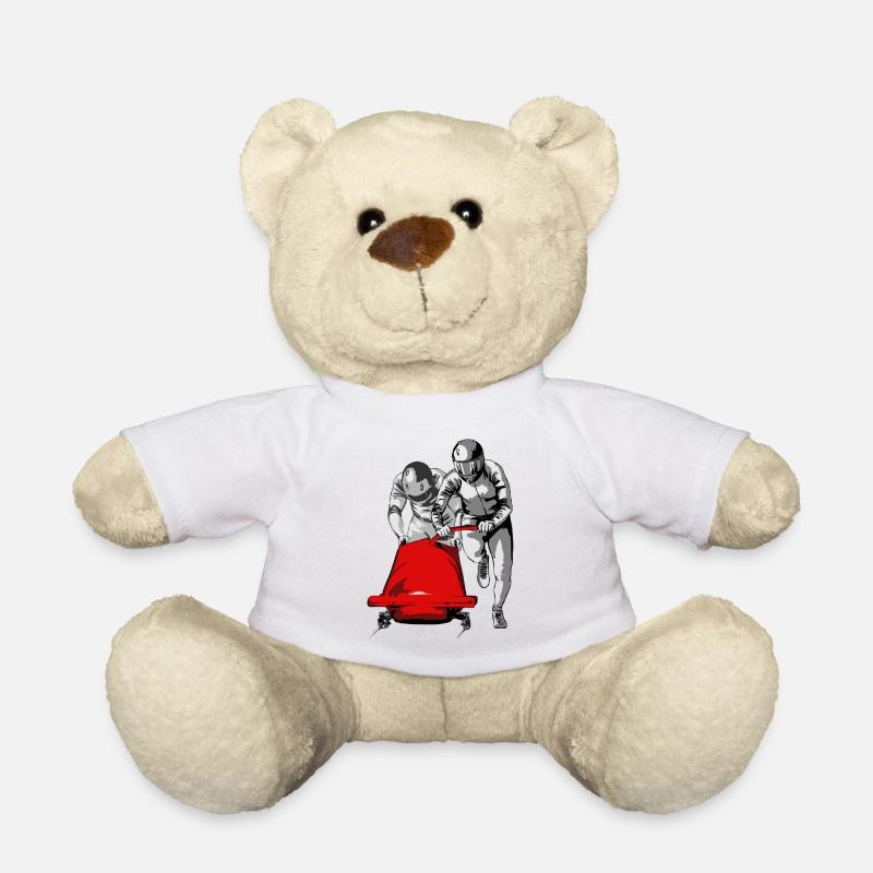 Bobfahrer beim Anschieben am Start - Teddy - Weiß