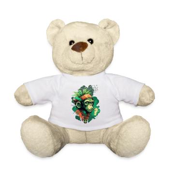 Green gorilla head with leaf ribbon - Teddy Bear - white - Front