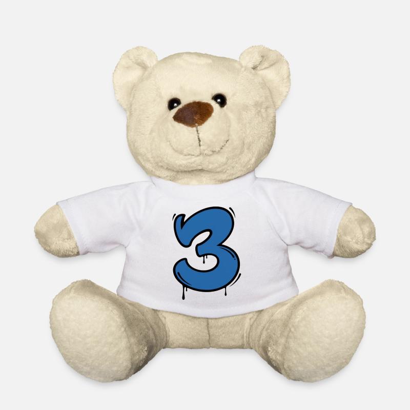 Graffiti Blue Number 3 Drops - Teddy Bear - white