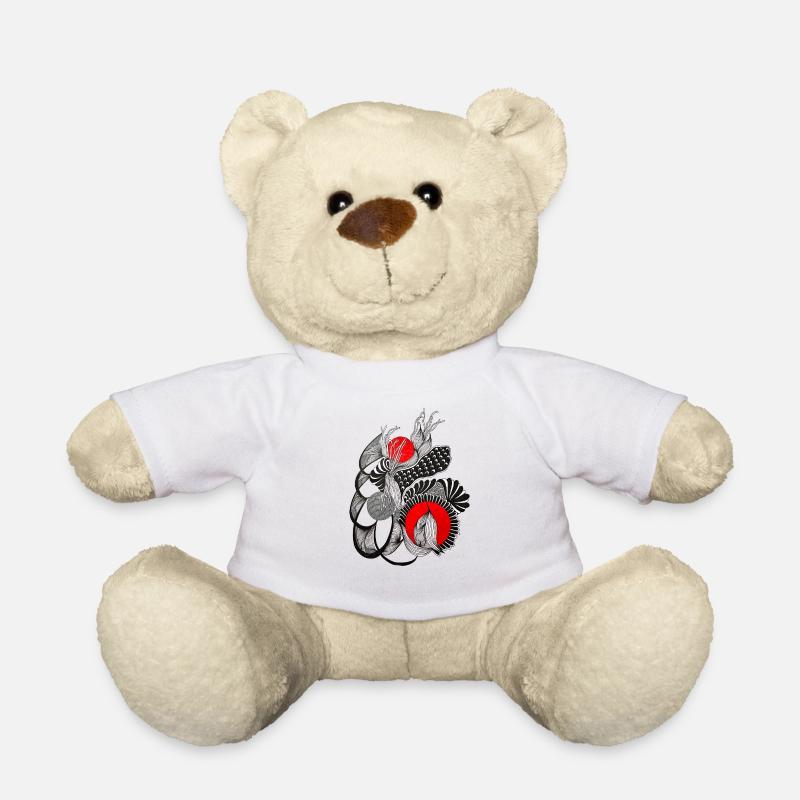 Monochrome flower circles with red - Teddy Bear - white
