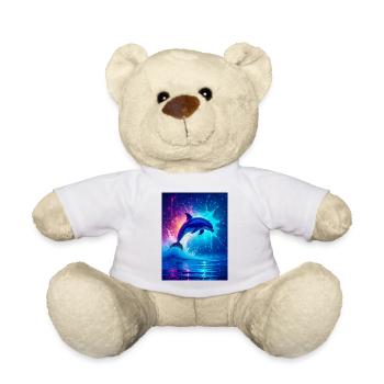 Ein strahlender Delfin springt durch türkisfarbene Wellen - Teddy - Weiß - Vorne