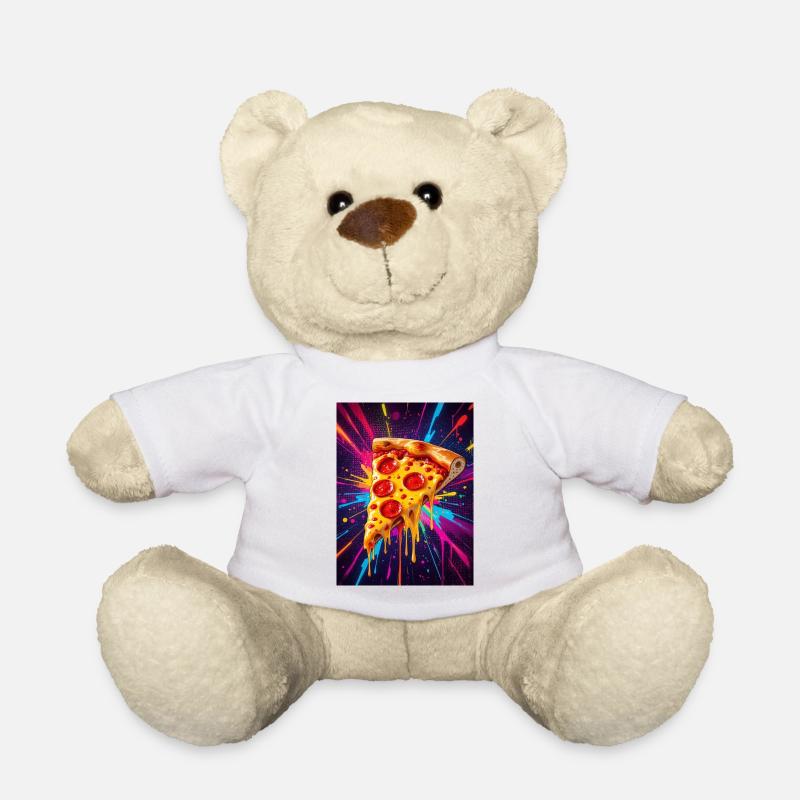 Schmelzendes Käse-Pizzastück, das in einem Ausbruch glüht - Teddy - Weiß