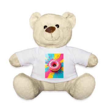 Glänzender rosa Donut, der in süßer Pop-Art-Farbe leuchtet - Teddy - Weiß - Vorne