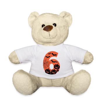 Spooky Halloween Number 6 with Pumpkins and Bats - Teddy Bear - white - Front